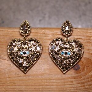 49J. Rhinestone Evil Eye Heart Shape Earrings